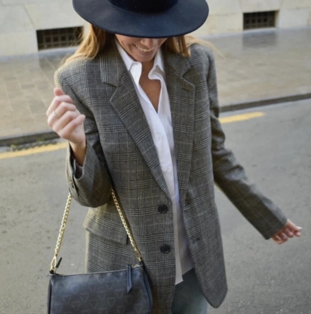 ZARA 2-button Glenn Plaid Oversized Blazer Women Medium wool blend 9152/544
